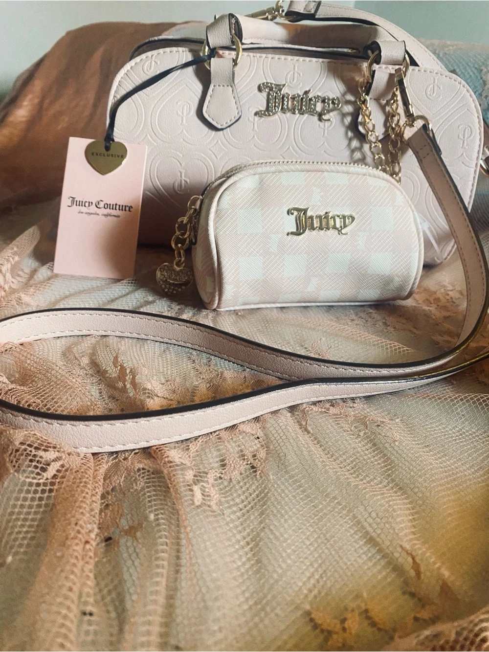 Juicy Couture Baby Pink Logo Crossbody Bag Set